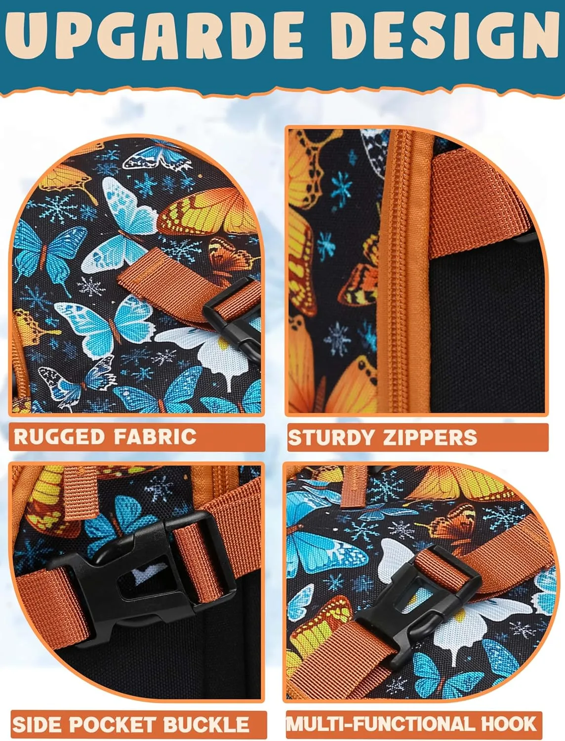 BLUEFAIRY Butterfly Backpack School Book Bag for Girls Women High School College Teens Bookbag for Adults with Lots Pockets Mochilas para Niñas 18" Orange