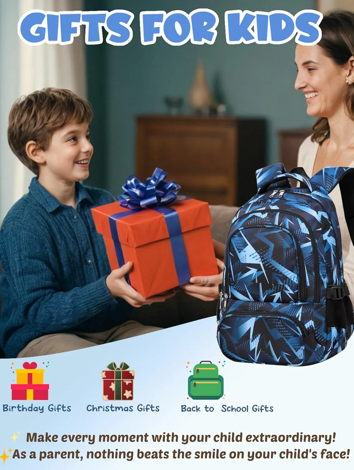 BLUEFAIRY Kids Backpack for Boys Elementary Primary Middle School Bags for Child Bookbags Back to School Gifts with Tablet Sleeve Large Compartment Mochila Para Niños Age 6-10 Aegean Blue