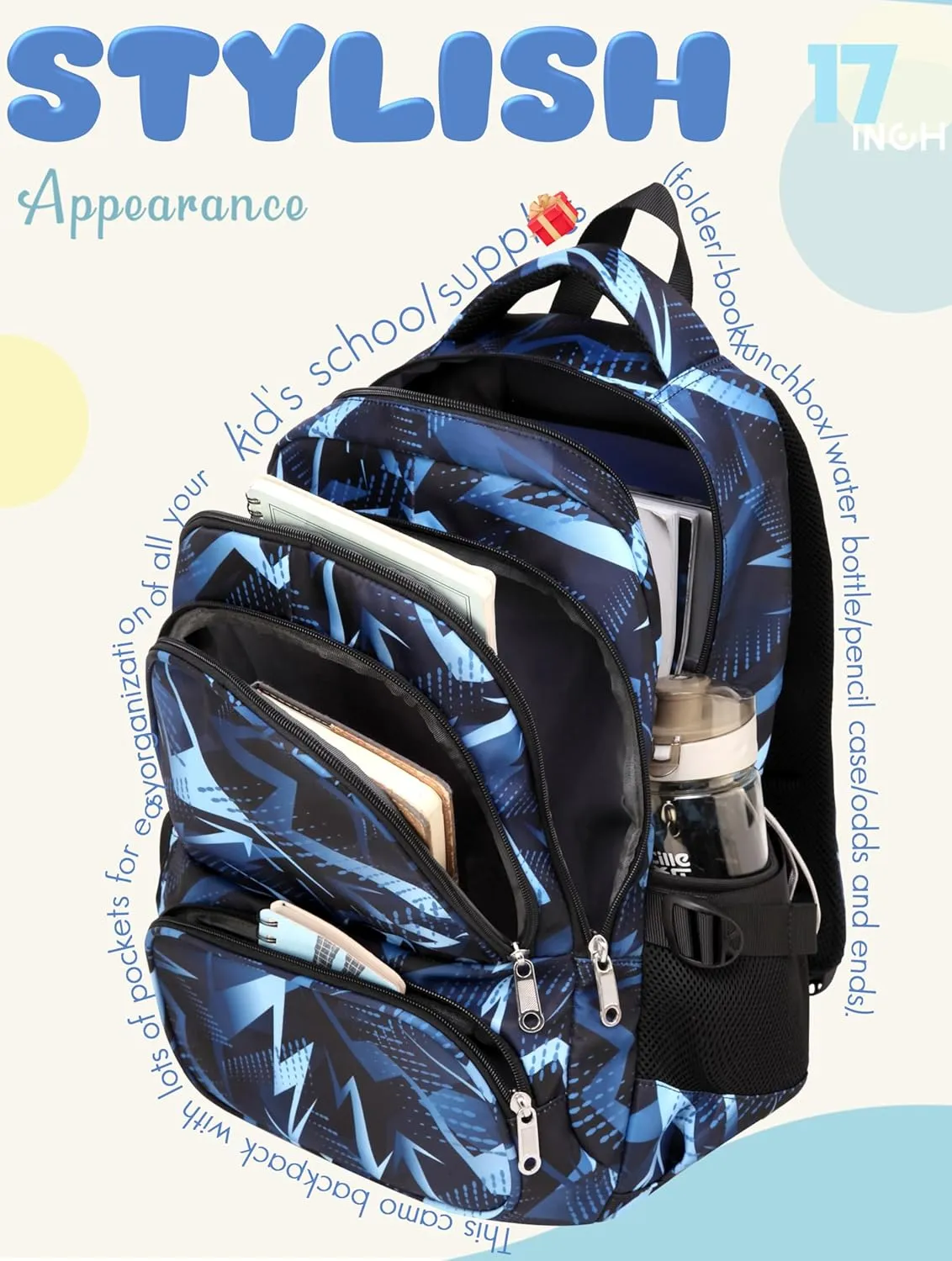 BLUEFAIRY Kids Backpack for Boys Elementary Primary Middle School Bags for Child Bookbags Back to School Gifts with Tablet Sleeve Large Compartment Mochila Para Niños Age 6-10 Aegean Blue