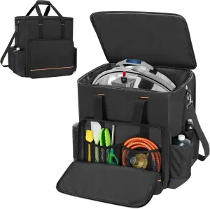 Boat Grill Storage Bag Compatible with Magma Marine Kettles, Grill Cover Carrying Case with 4 Side Pockets for 1lb Propane Cylinders, Padded Handle and Shoulder Strap, Tools Pockets, Black