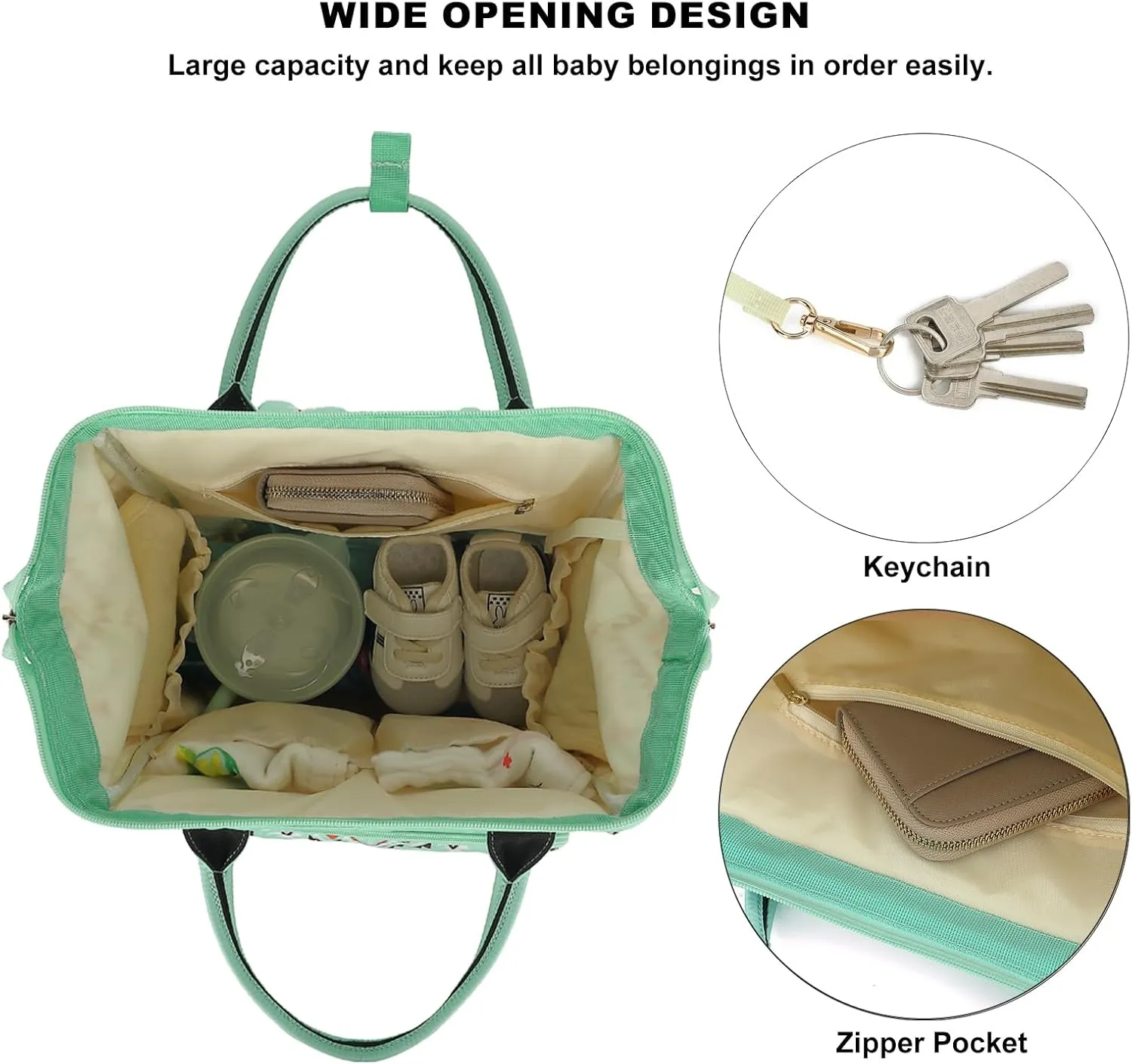Boho Diaper Bag Backpack for Mom Dad, Multifunctional Bohemia Baby Nappy Backpack with Stroller Straps Insulated Pockets (Green)