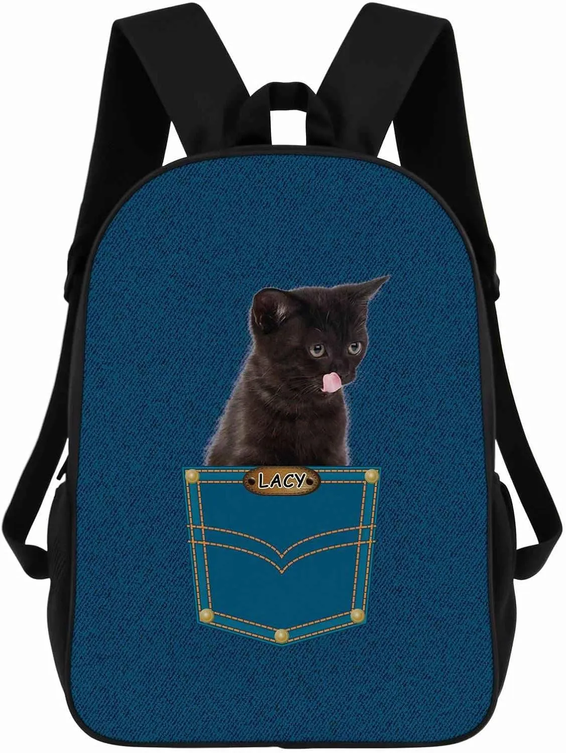 Bombay Cat Backpack Bookbag Custom Blue Jeans Print Daypack Laptop Bag for Work Travel Hiking 17 Inch Lightweight