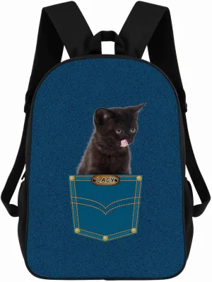 Bombay Cat Backpack Bookbag Custom Blue Jeans Print Daypack Laptop Bag for Work Travel Hiking 17 Inch Lightweight