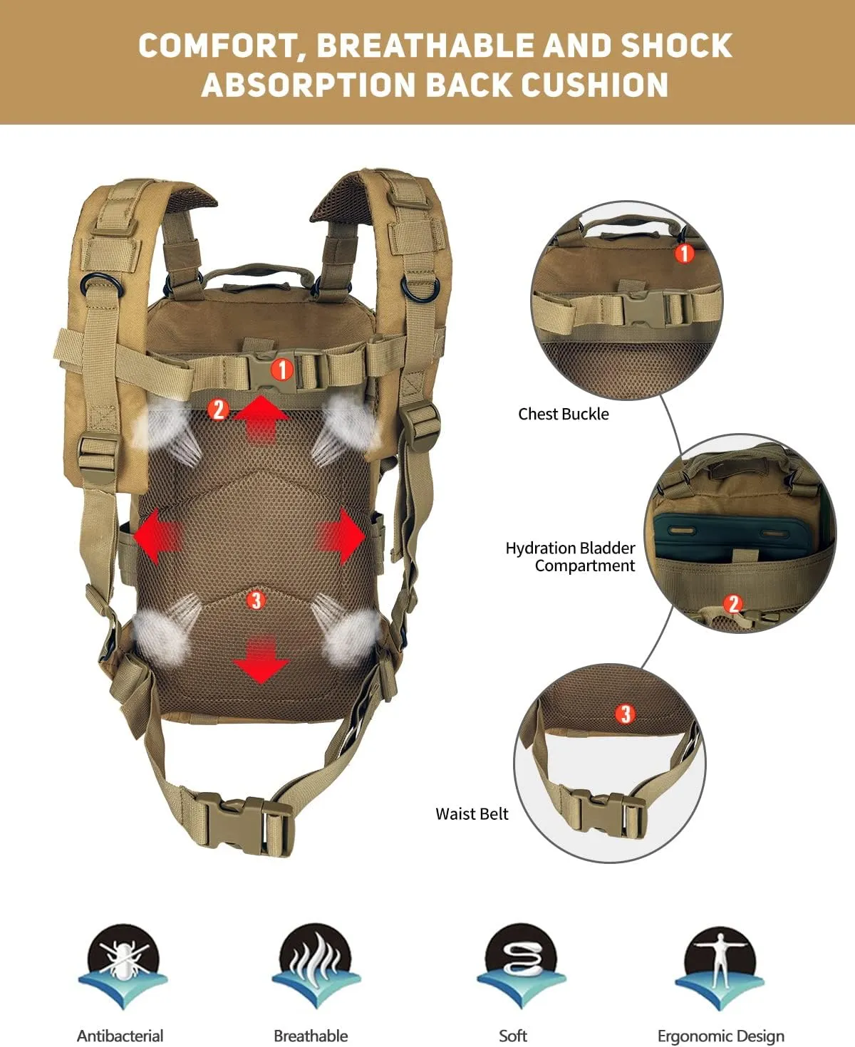 BOMTURN for Mens Tactical Backpack Military Backpacks 27L Army Survival Backpacks Small Waterproof Bug Out Bag