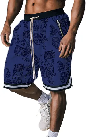 BOOMLEMON Men's Paisley Shorts Athletic Workout Basketball Shorts Casual Print Running Short Pants