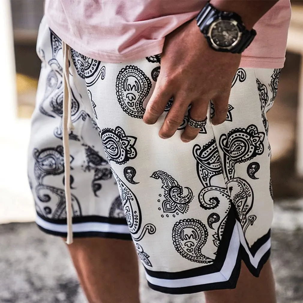 BOOMLEMON Men's Paisley Shorts Athletic Workout Basketball Shorts Casual Print Running Short Pants