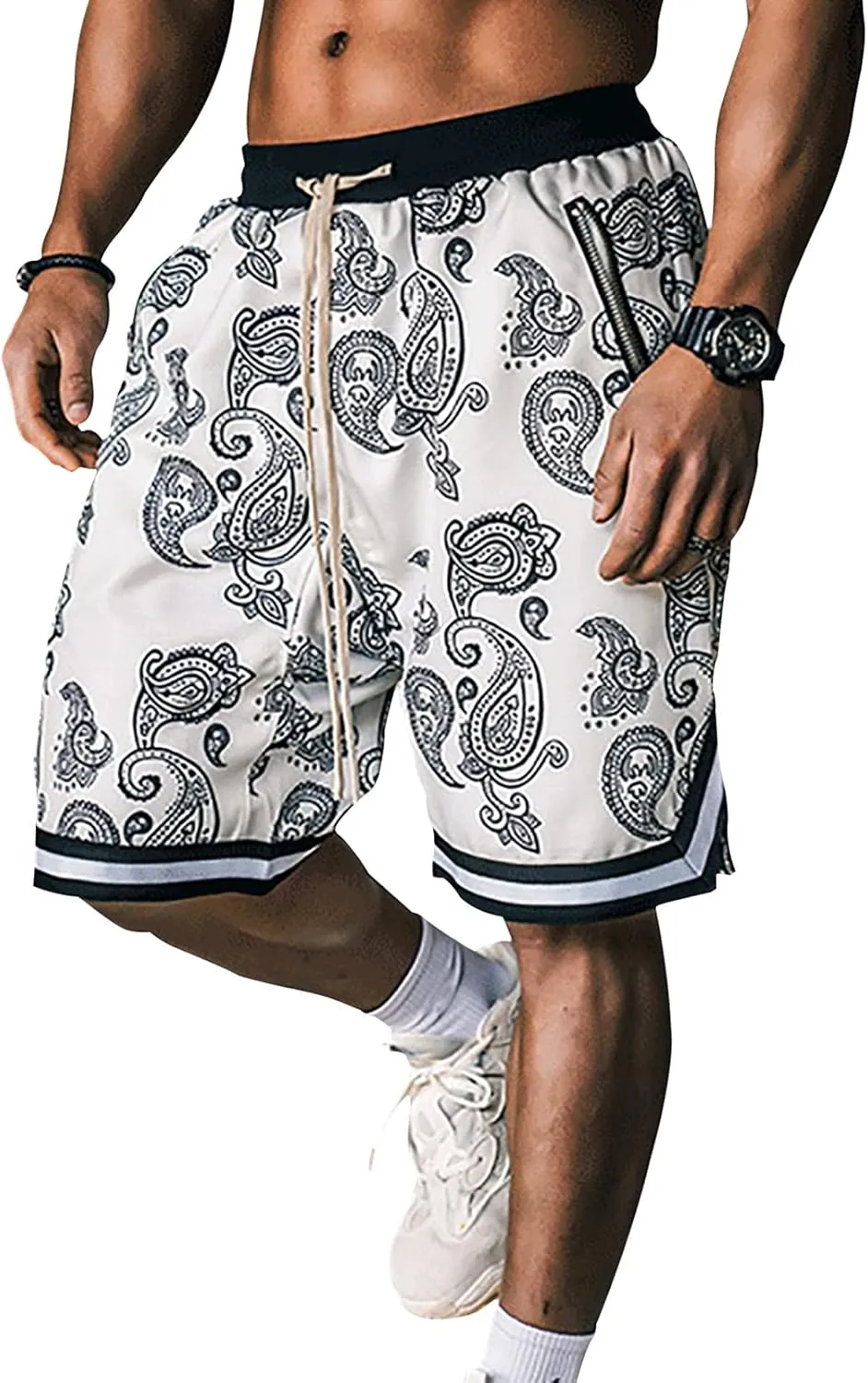 BOOMLEMON Men's Paisley Shorts Athletic Workout Basketball Shorts Casual Print Running Short Pants