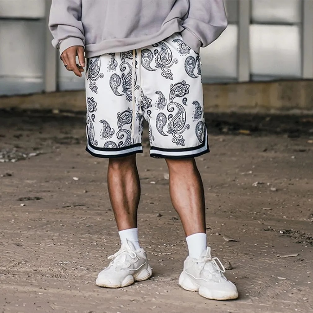 BOOMLEMON Men's Paisley Shorts Athletic Workout Basketball Shorts Casual Print Running Short Pants