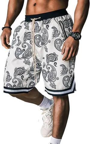 BOOMLEMON Men's Paisley Shorts Athletic Workout Basketball Shorts Casual Print Running Short Pants