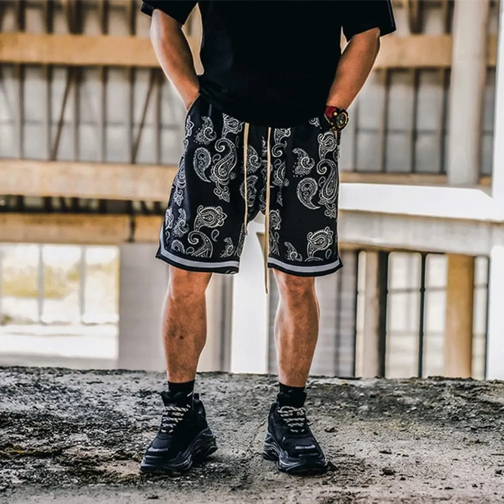 BOOMLEMON Men's Paisley Shorts Athletic Workout Basketball Shorts Casual Print Running Short Pants