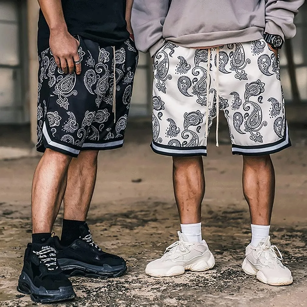 BOOMLEMON Men's Paisley Shorts Athletic Workout Basketball Shorts Casual Print Running Short Pants
