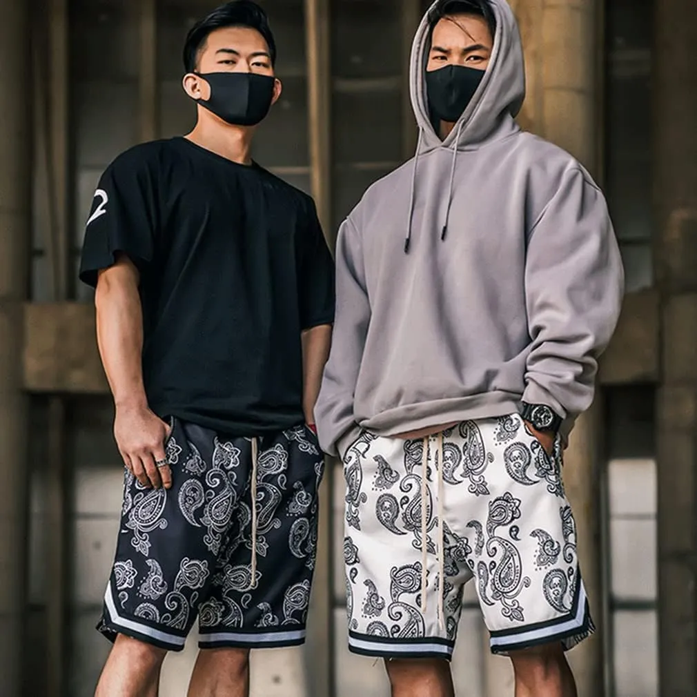 BOOMLEMON Men's Paisley Shorts Athletic Workout Basketball Shorts Casual Print Running Short Pants