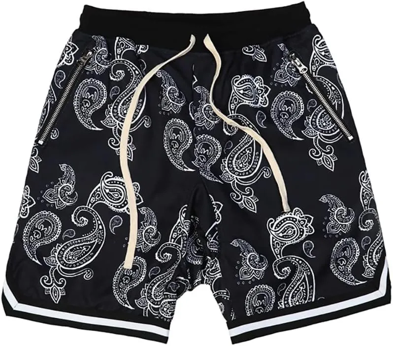 BOOMLEMON Men's Paisley Shorts Athletic Workout Basketball Shorts Casual Print Running Short Pants