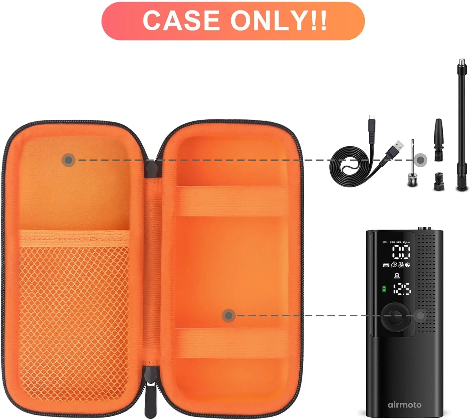 BOVKE Travel Case Compatible with Tire Inflator Portable Air Compressor, 120 PSI Air Pump Carrying Bag Storage Holder, Mesh Pocket for USB Cable, Air House, Connector and More, Black