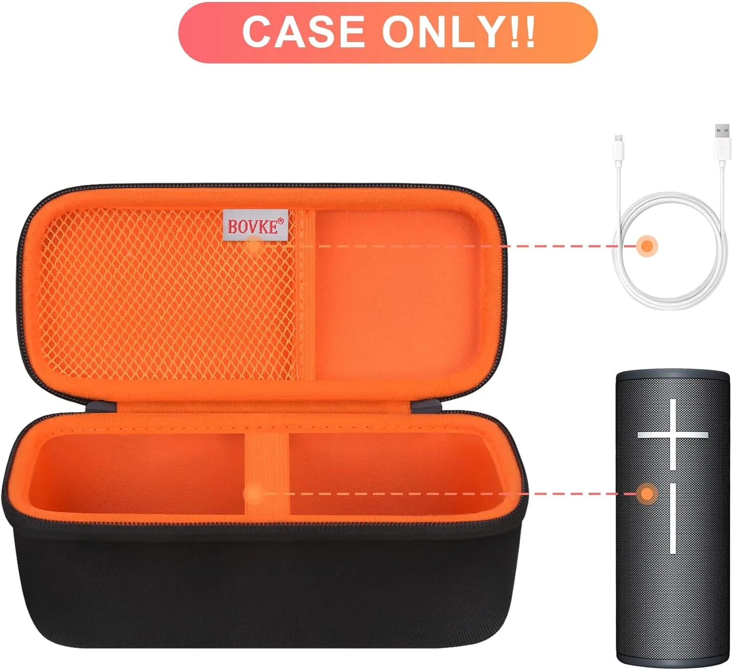 BOVKE Travel Case Compatible with Ultimate Ears Boom 4 Portable Waterproof Bluetooth Wireless Speaker, Boom 4 Holder with Mesh Pocket for Charging Cables, Black