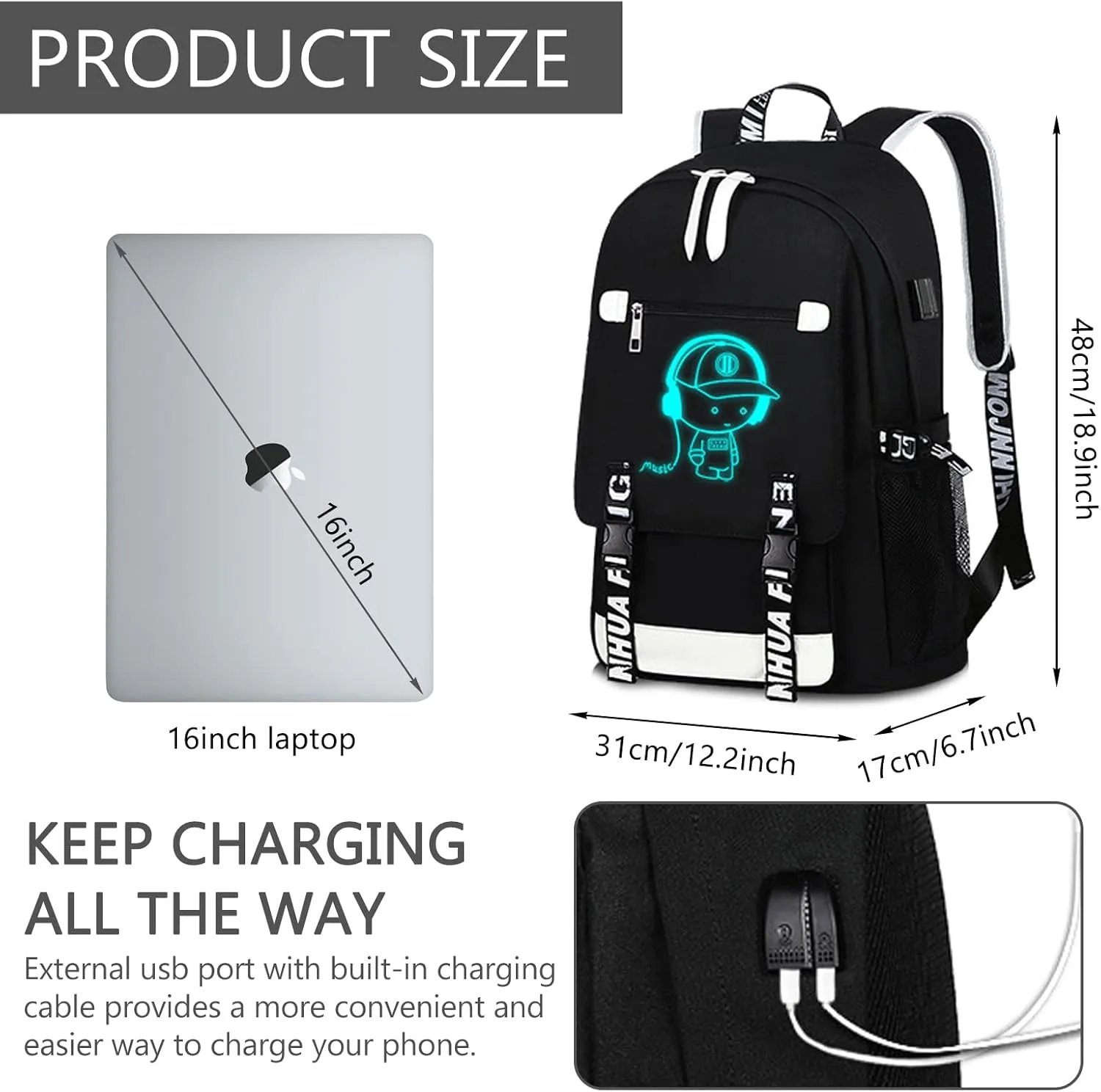 boy girl backpack.Anime Luminous Backpack School Backpack with USB Charging Port for, Kids Backpack Boys Book Bag Teen Elementary.School.Student.Backpack.Travel.Backpack.Middle.School.Lapto.with.Set