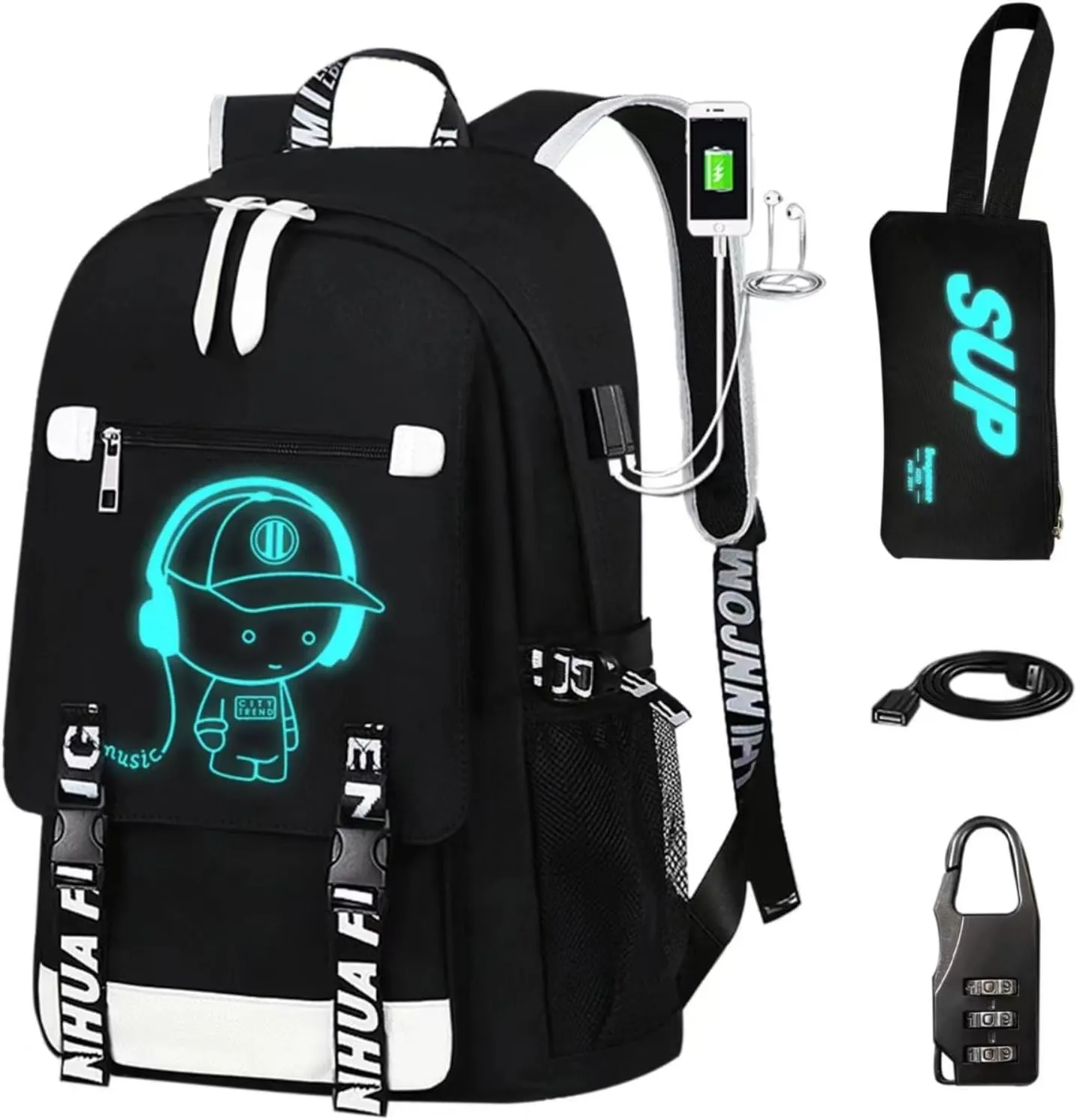 boy girl backpack.Anime Luminous Backpack School Backpack with USB Charging Port for, Kids Backpack Boys Book Bag Teen Elementary.School.Student.Backpack.Travel.Backpack.Middle.School.Lapto.with.Set