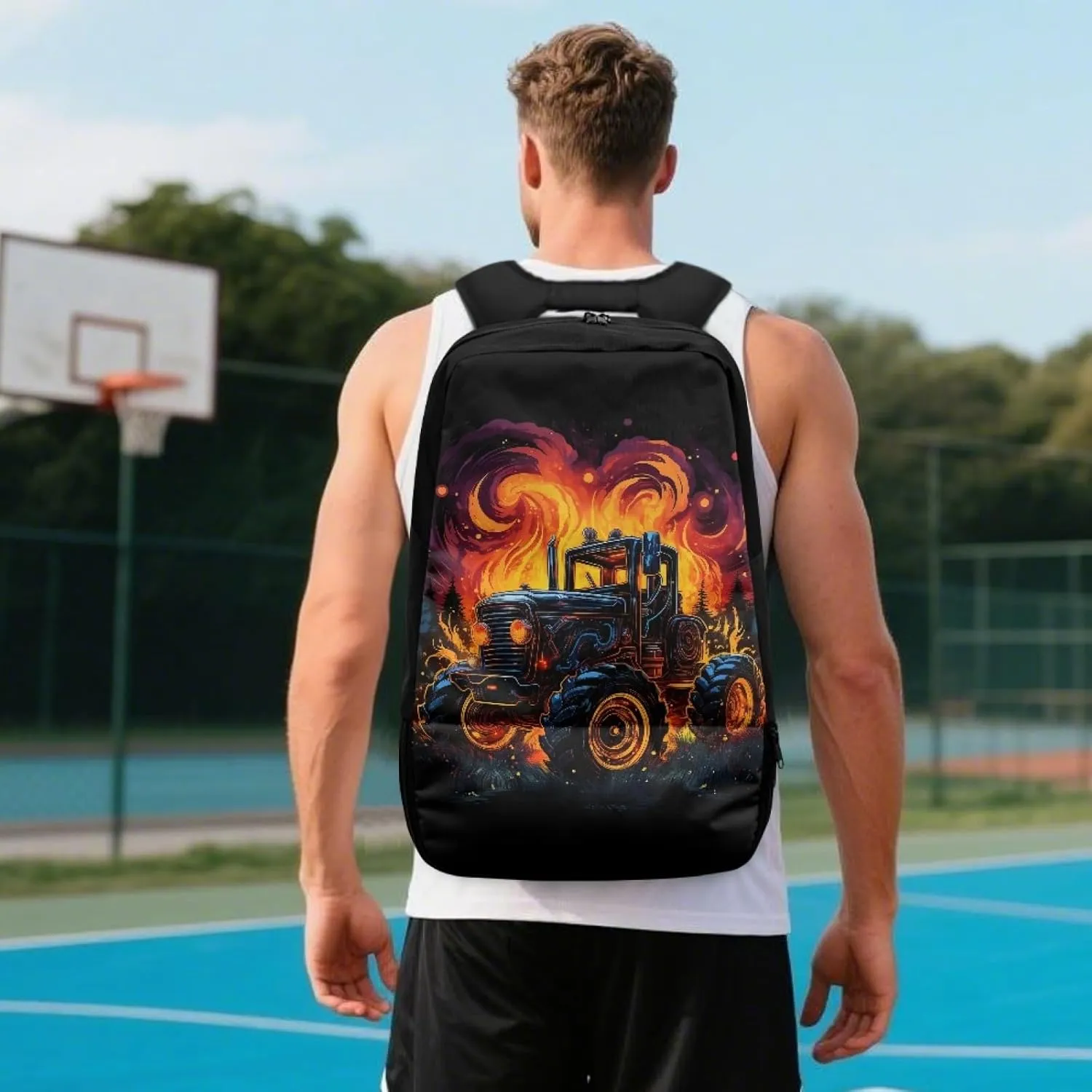 Boys Tractor Sports Backpack for 5-14 Years Kids Flame Equipment Bag,Black Bookbag for Elementary Children Large Capacity Duffle Bags for Soccer Football