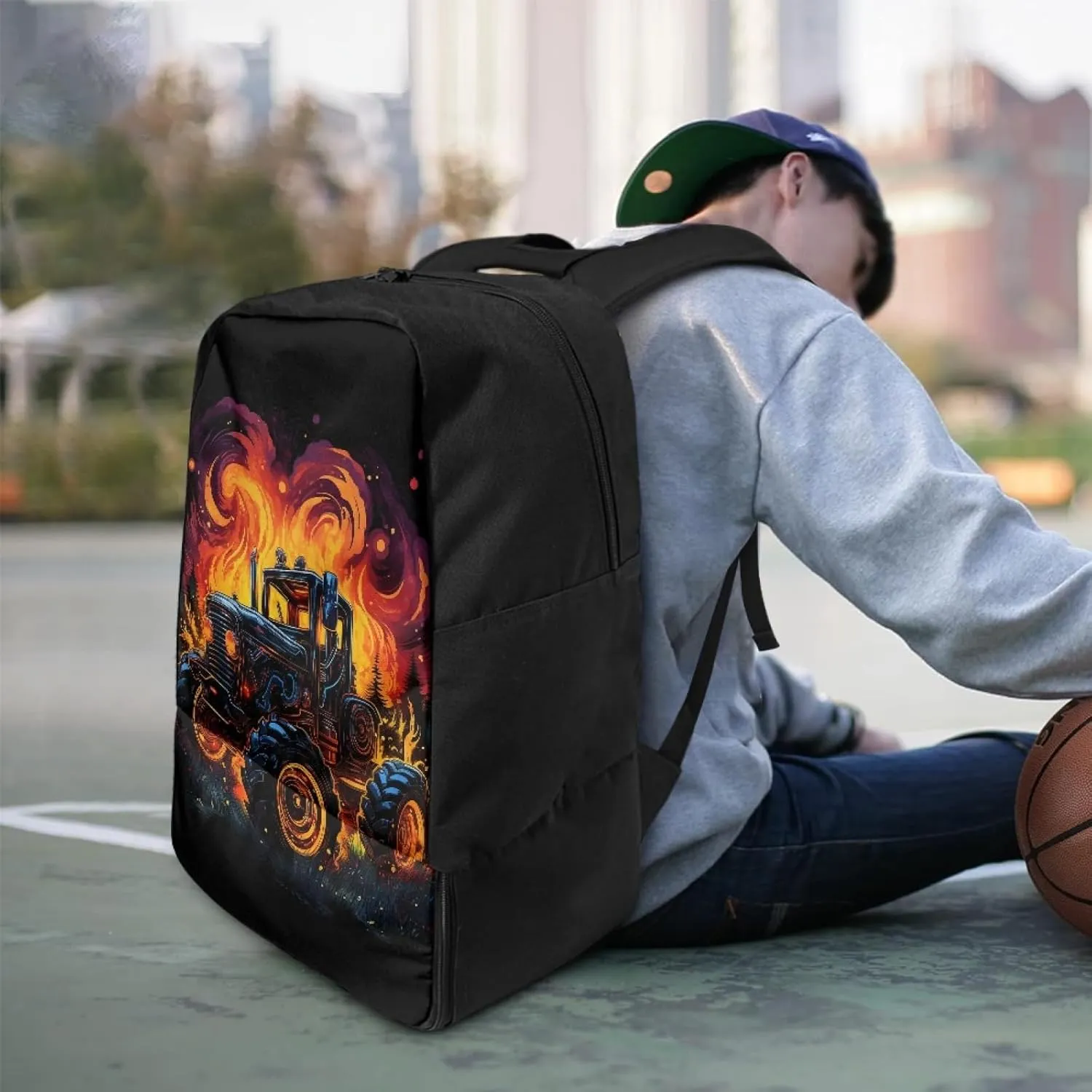 Boys Tractor Sports Backpack for 5-14 Years Kids Flame Equipment Bag,Black Bookbag for Elementary Children Large Capacity Duffle Bags for Soccer Football
