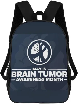 Brain Tumor Awareness Month Grey Ribbon Backpack for Worker Business Hiking Travel Bag Shoulders Bag