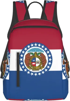 BREAUX Missouri State Flag Lightweight Backpack Travel Shoulder Bag Laptop Backpack High Density Twill Composite Fabric
