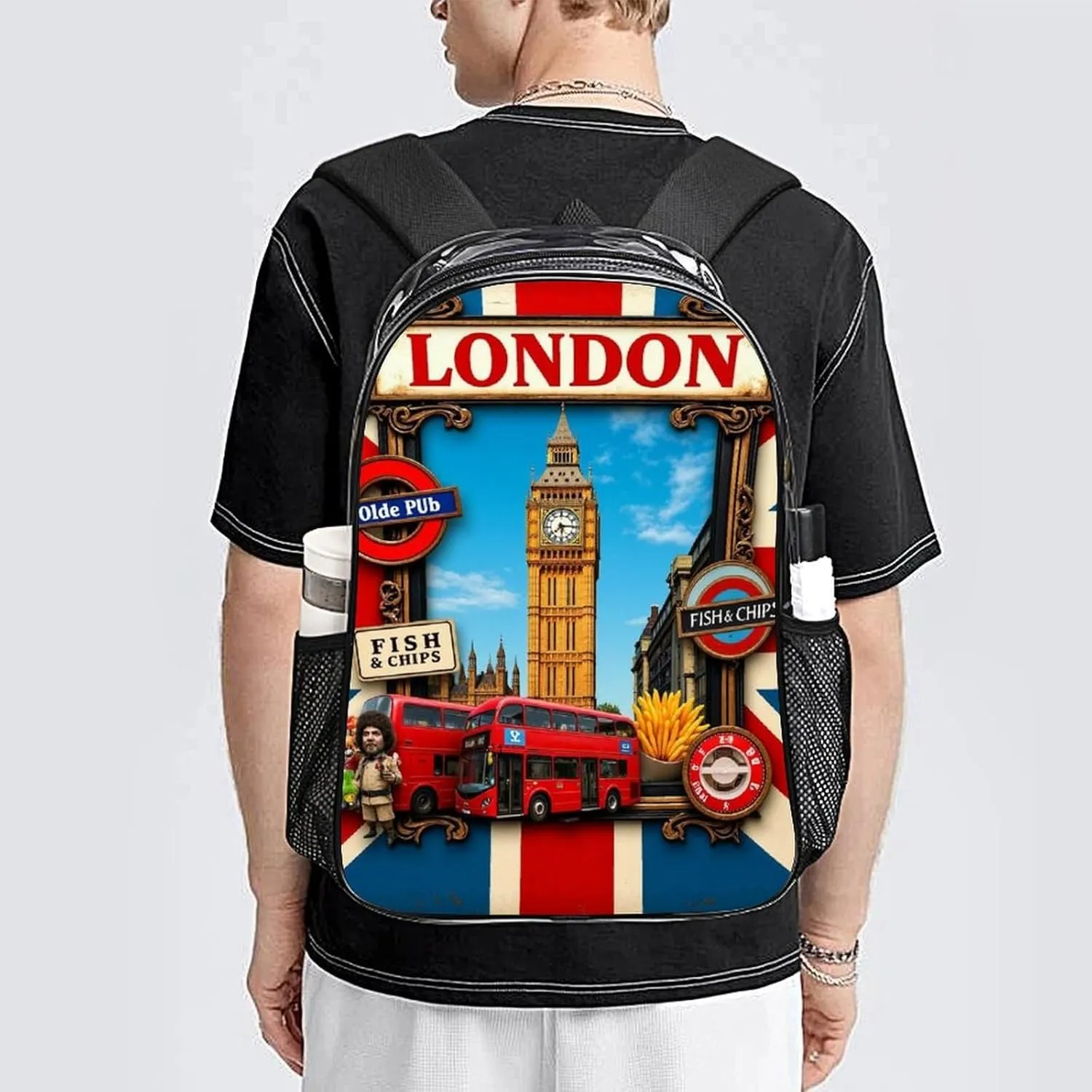 British Flag London Daypack Backpack Transparent Multipurpose Anti-Theft Shoulder Bag Big Capacity Gym Outdoor Hiking Backpack With Smooth Zippers