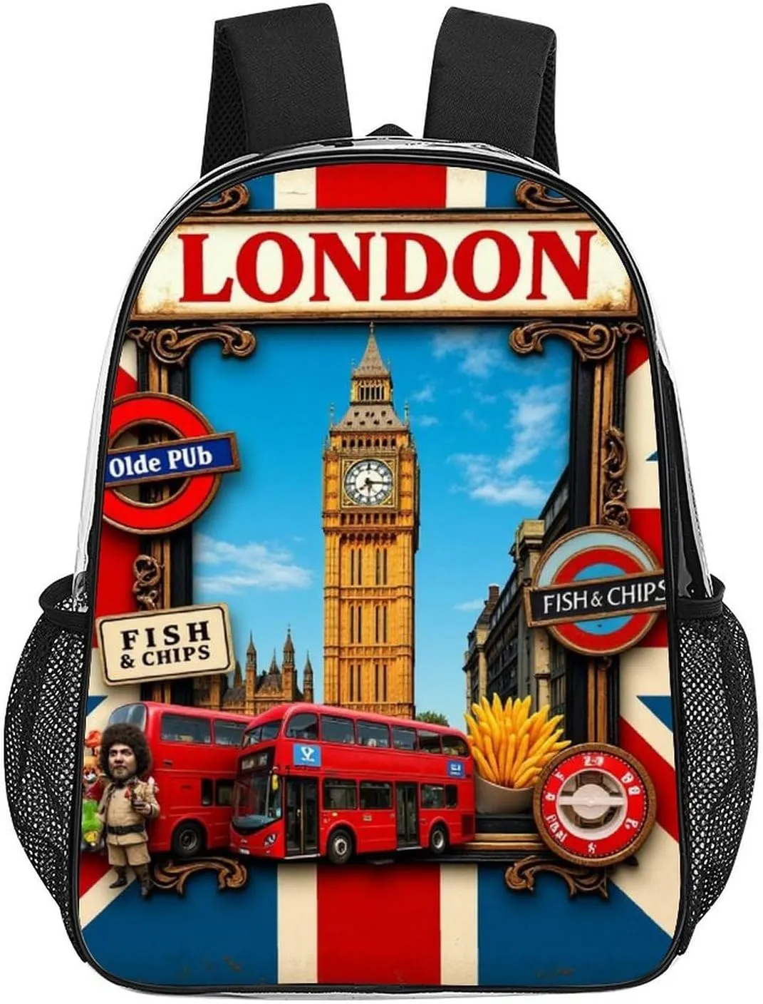 British Flag London Daypack Backpack Transparent Multipurpose Anti-Theft Shoulder Bag Big Capacity Gym Outdoor Hiking Backpack With Smooth Zippers