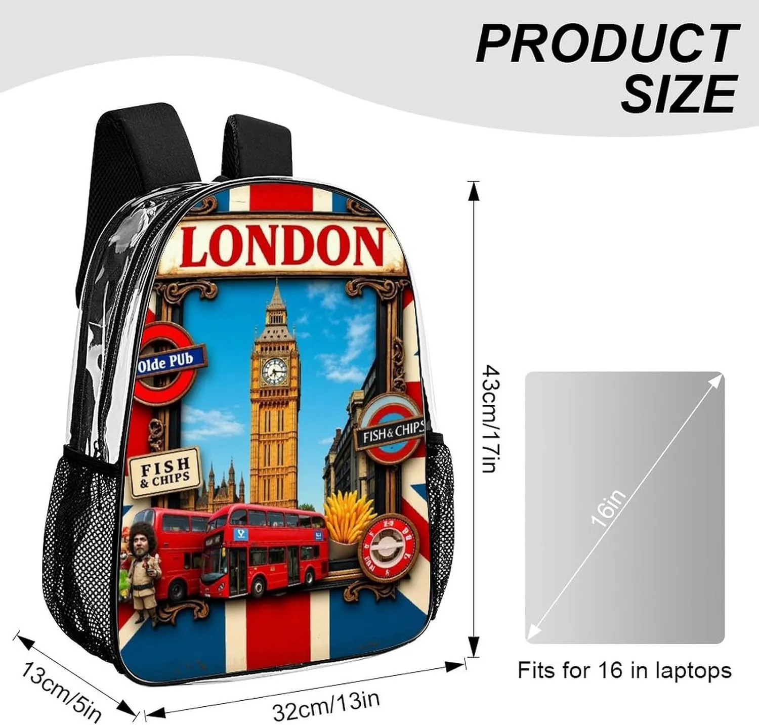 British Flag London Daypack Backpack Transparent Multipurpose Anti-Theft Shoulder Bag Big Capacity Gym Outdoor Hiking Backpack With Smooth Zippers