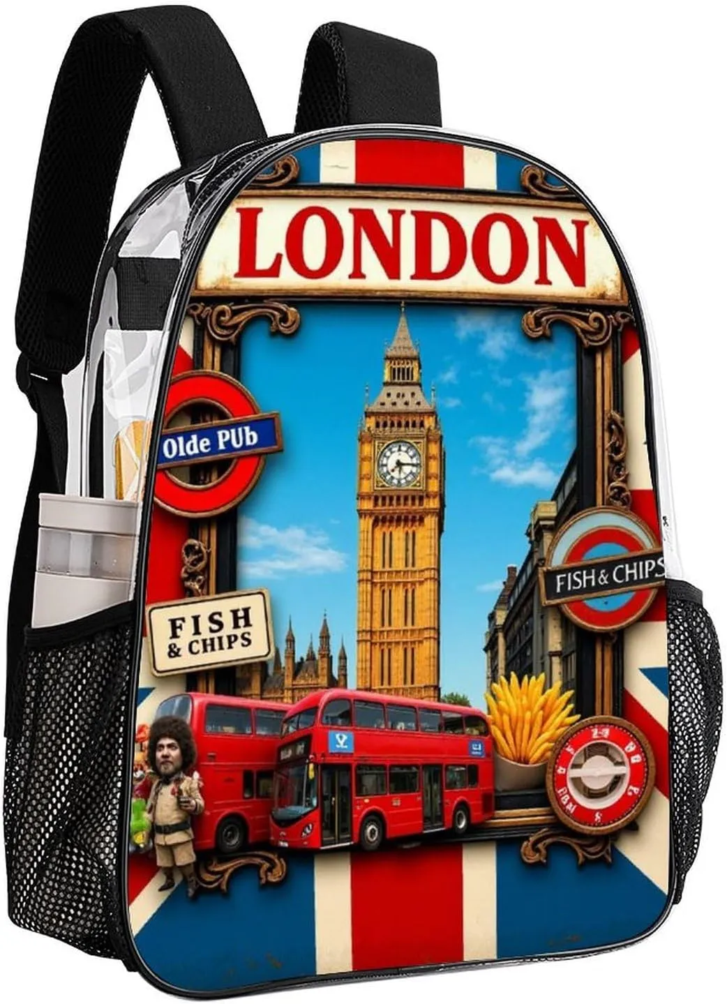 British Flag London Daypack Backpack Transparent Multipurpose Anti-Theft Shoulder Bag Big Capacity Gym Outdoor Hiking Backpack With Smooth Zippers