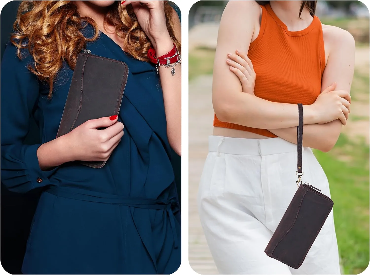 Brown Leather Wallet for Women - RFID Womens Wallet Clutch with 8 Credit Card Holder, Coin Pocket