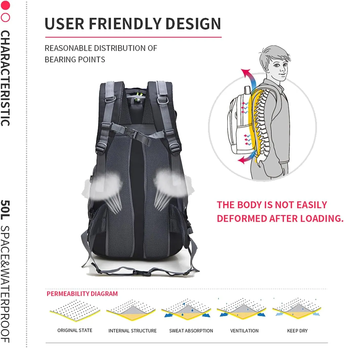 Bseash 50L Hiking Backpack, Water Resistant Lightweight Outdoor Sport Daypack Travel Bag for Camping Climbing Skiing Cycling (Dark Purple - With Shoe Compartment)