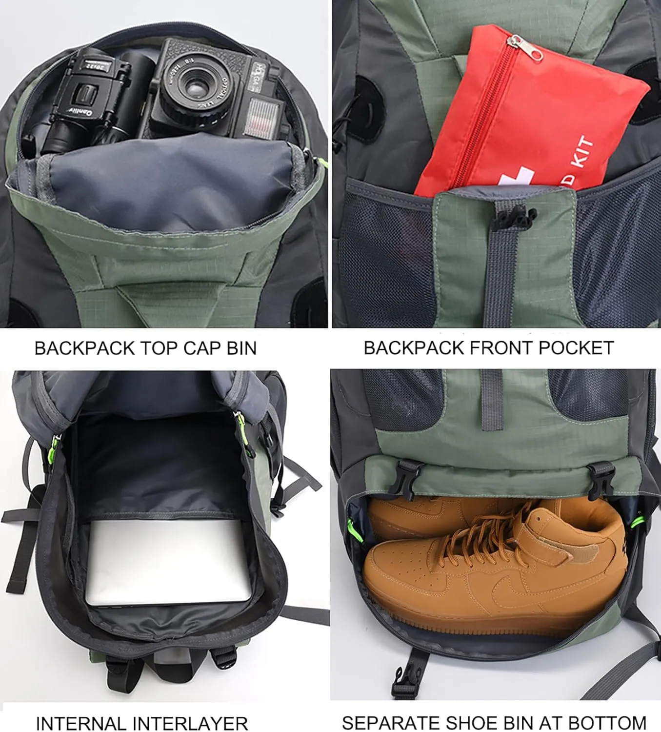 Bseash 50L Hiking Backpack, Water Resistant Lightweight Outdoor Sport Daypack Travel Bag for Camping Climbing Skiing Cycling (Gold - With Shoe Compartment)