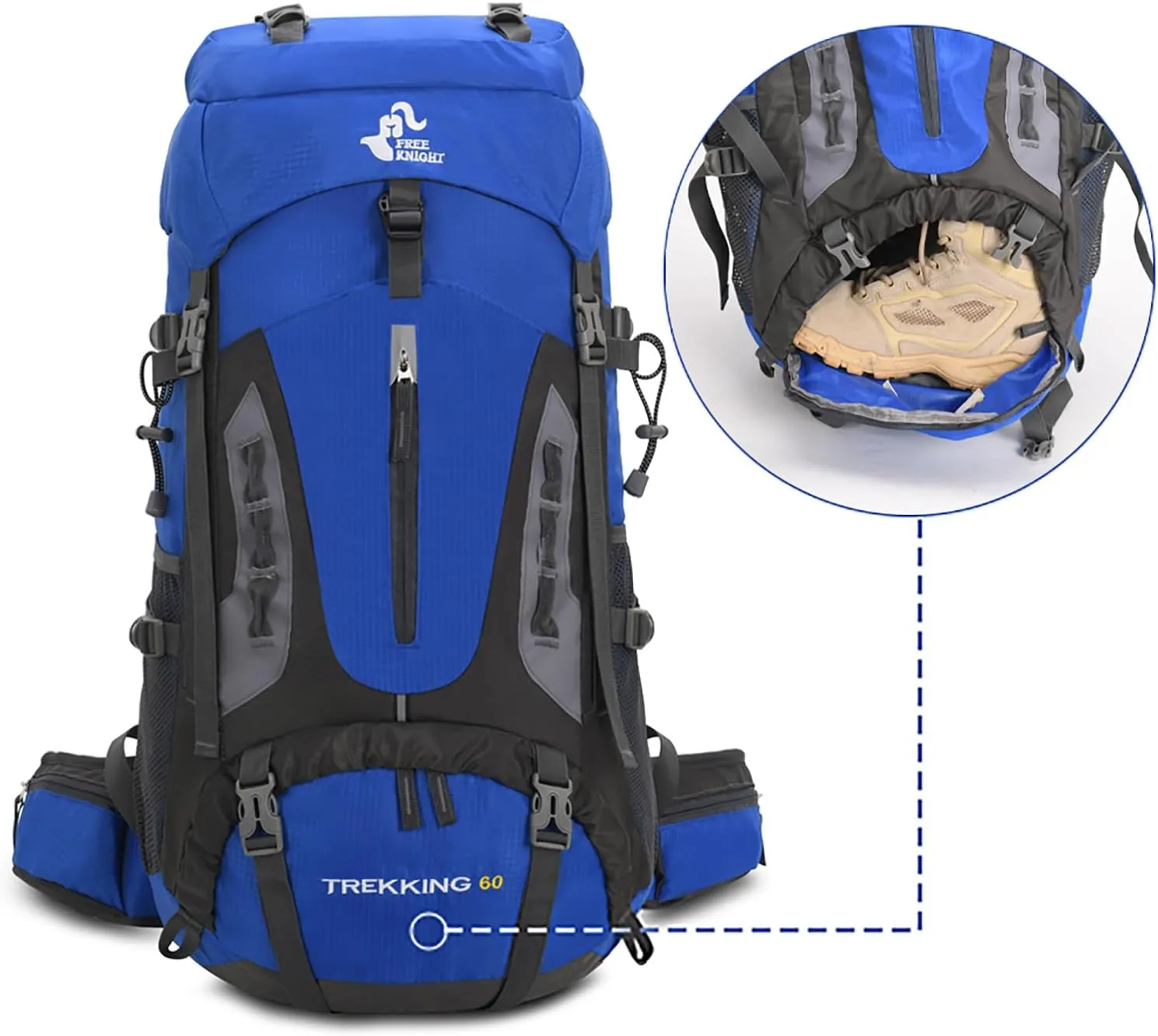 Bseash 60L Hiking Camping Backpack with Rain Cover, Waterproof Large Capacity Outdoor Sport Travel Daypack Climbing Touring (Purple)
