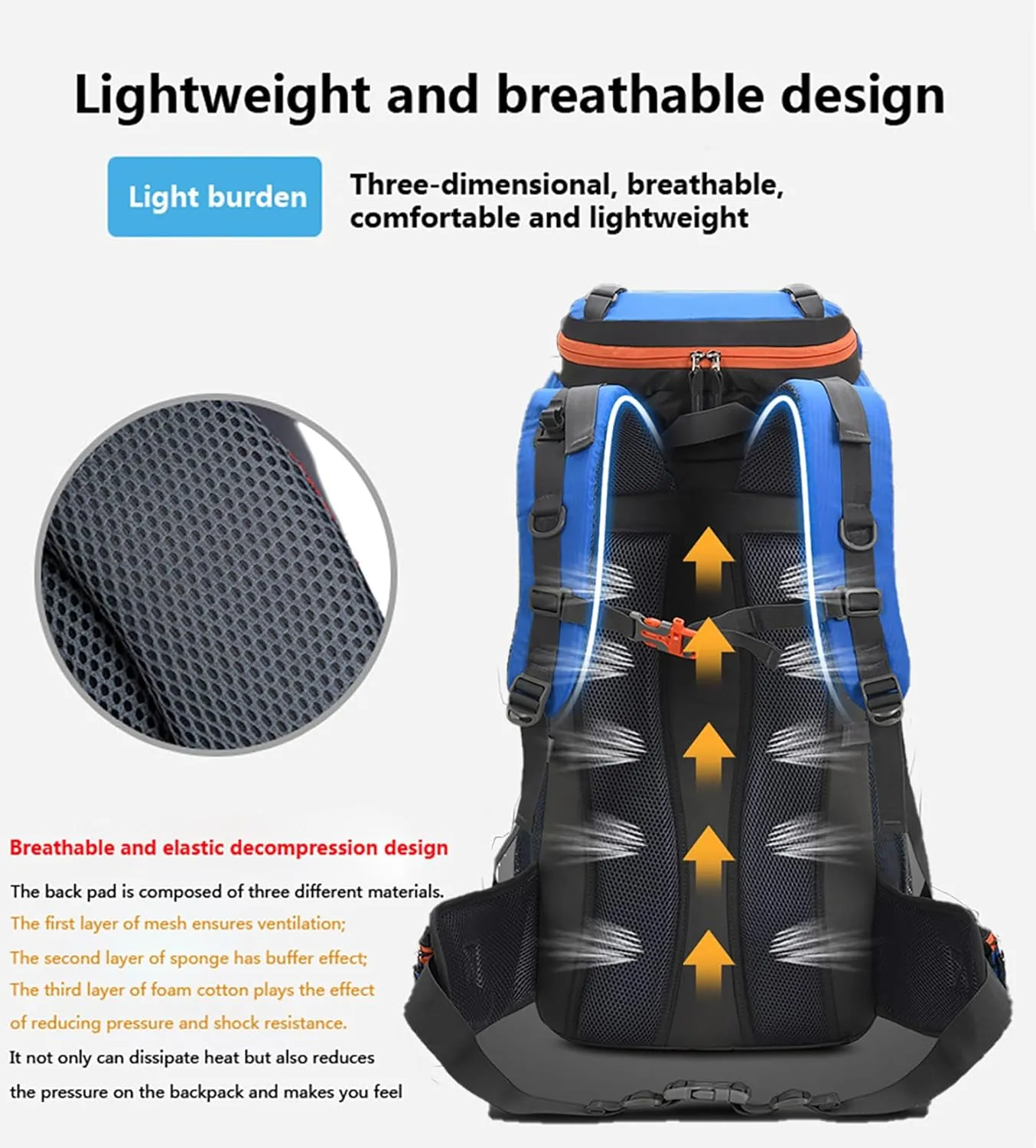 Bseash 60L Hiking Camping Backpack with Rain Cover, Waterproof Large Capacity Outdoor Sport Travel Daypack Climbing Touring (Purple)