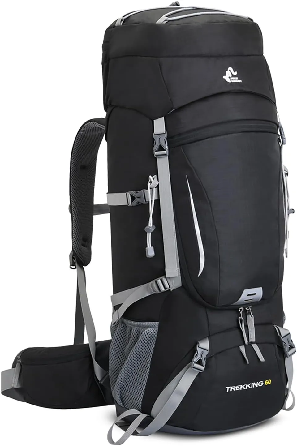 Bseash 60L Waterproof Hiking Camping Backpack with Rain Cover, Lightweight Outdoor Sport Travel Daypack for Climbing Touring (Black)