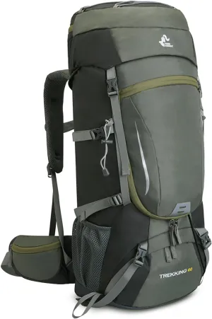 Bseash 60L Waterproof Hiking Camping Backpack with Rain Cover, Lightweight Outdoor Sport Travel Daypack for Climbing Touring (Green)