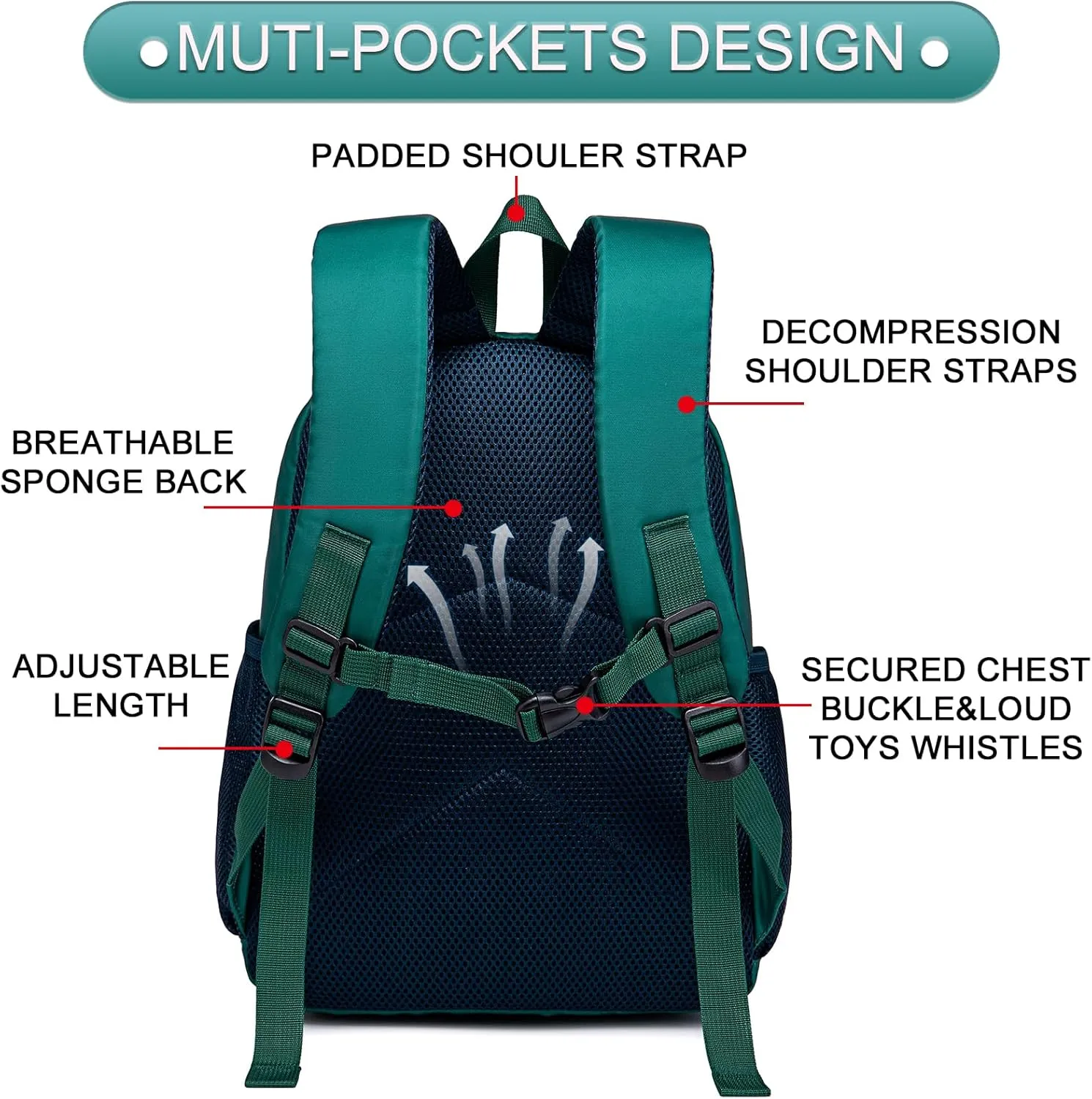 BTOOP Kids Backpack for Preschool Boys Space Kindergarten Bookbag 15 inch Toddler Travel School Bag Fits Age 3-8 (Space cat-Green)