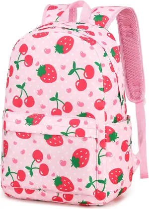 BTOOP Kids Backpack for Preschool Girls Strawberry Cherry Kindergarten Bookbag 15 inch Toddler Travel School Bag Fits Age 3-8