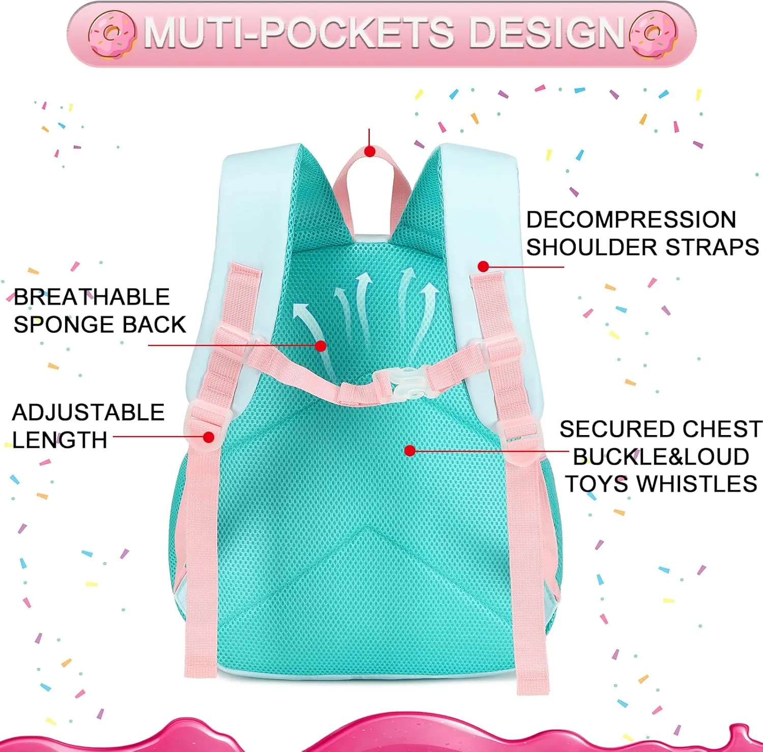 BTOOP Kids Toddler Backpack Girls School Backpack Preschool Ice Cream BookBag Preschool Kindergarten School Bag