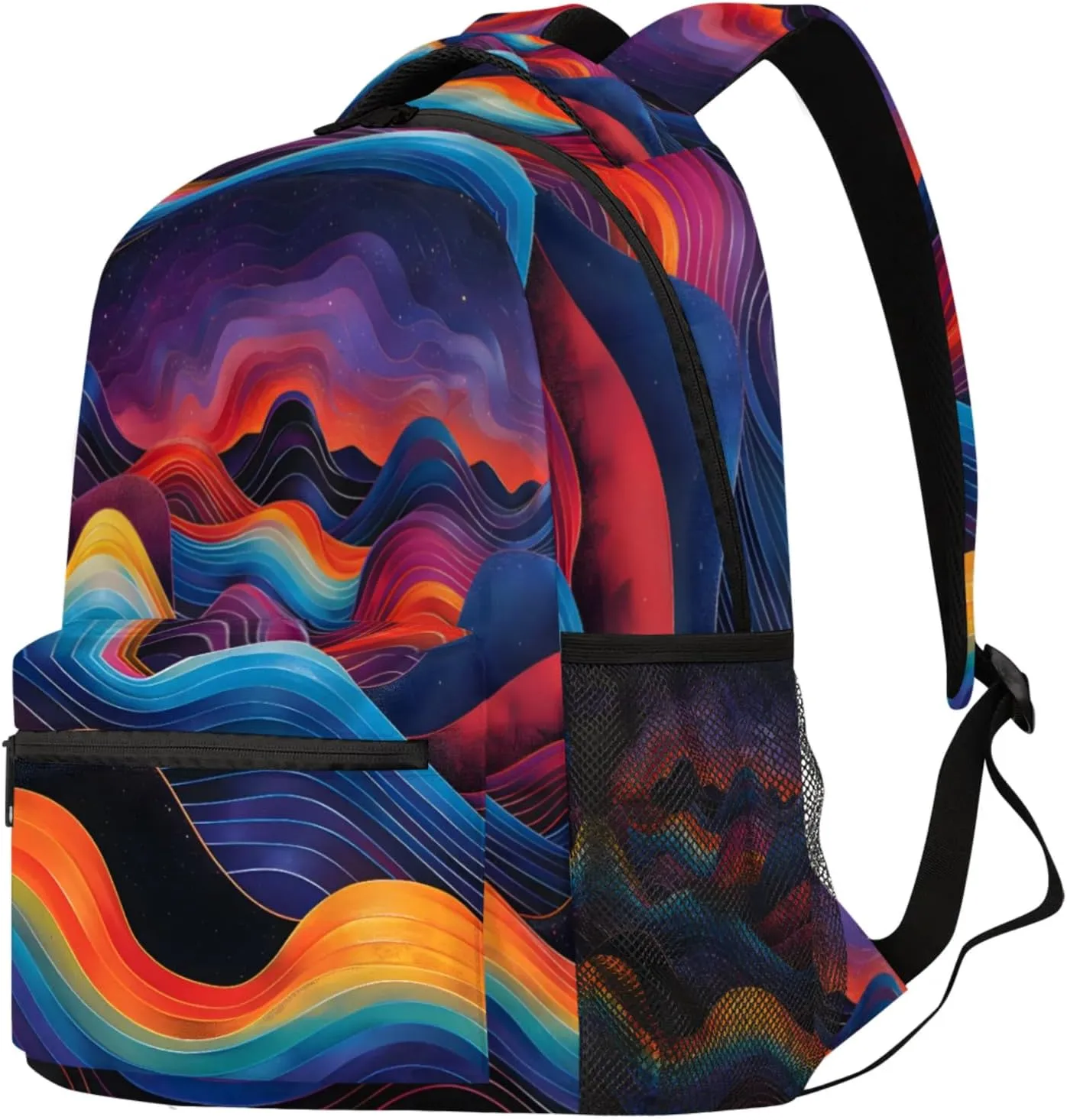 Budxapjw Colorful Waves Travel Laptop Backpack for Women Men Cartoon Waves Waterproof Bag with Adjustable Padded Shoulder Straps for Business Work Travel Hiking Camping