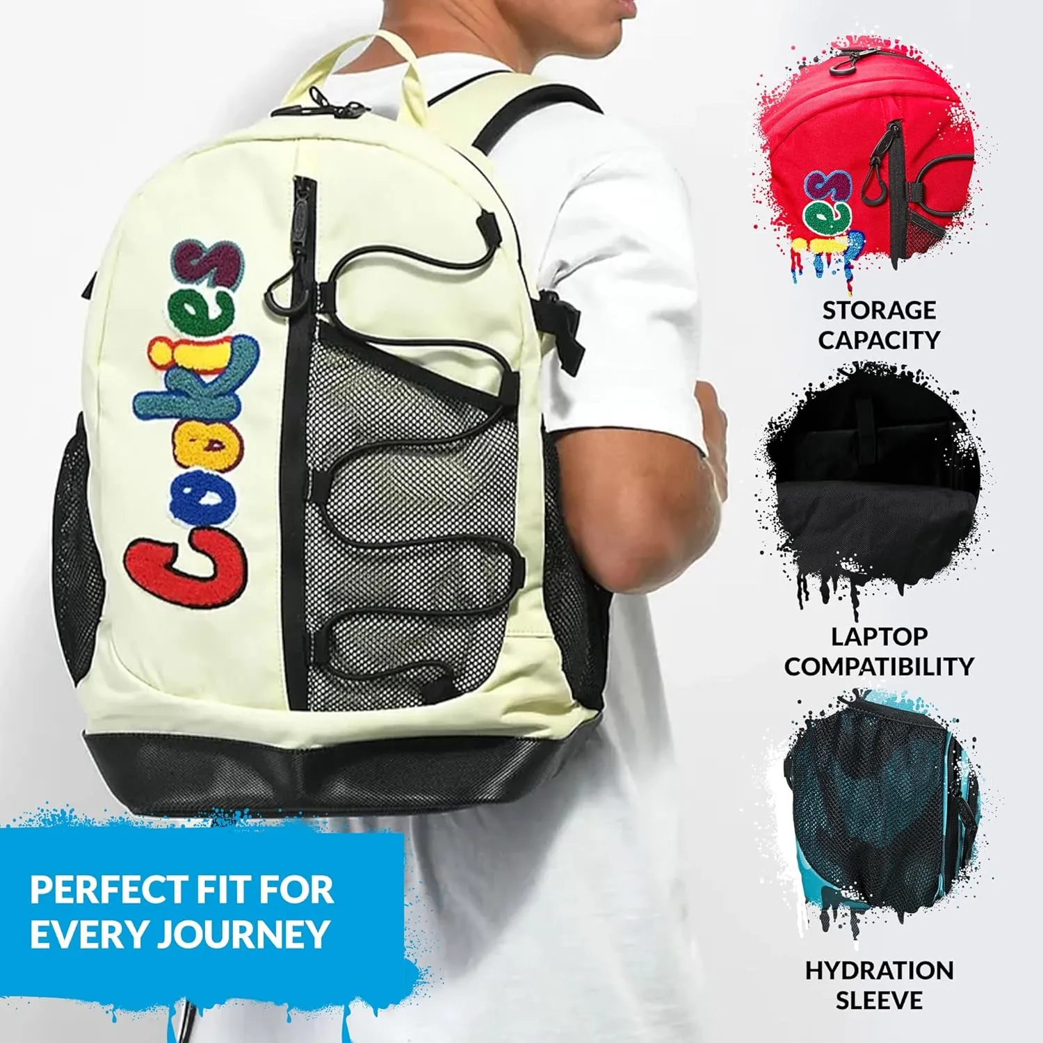 Bungee Smell Proof Backpack – Large Odorless Travel Backpack for Men & Women, Carry-On, Work, Stylish & Spacious Bag - Black