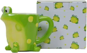 Burton Frog Coffee Mug with Gift Box, Green Porcelain Ceramic Cup with Large Handle, 10 oz Capacity