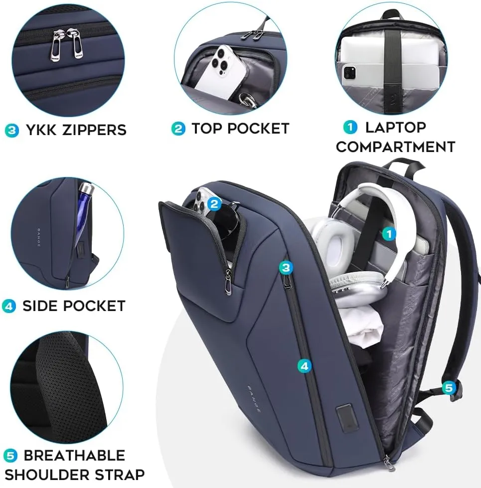 Business Laptop Backpack for Men,Women，15.6 Inch Water Resistant Travel smart Laptop Backpack Carry On Backpack with USB Charging Port，Large Business Work Durable Computer Bag