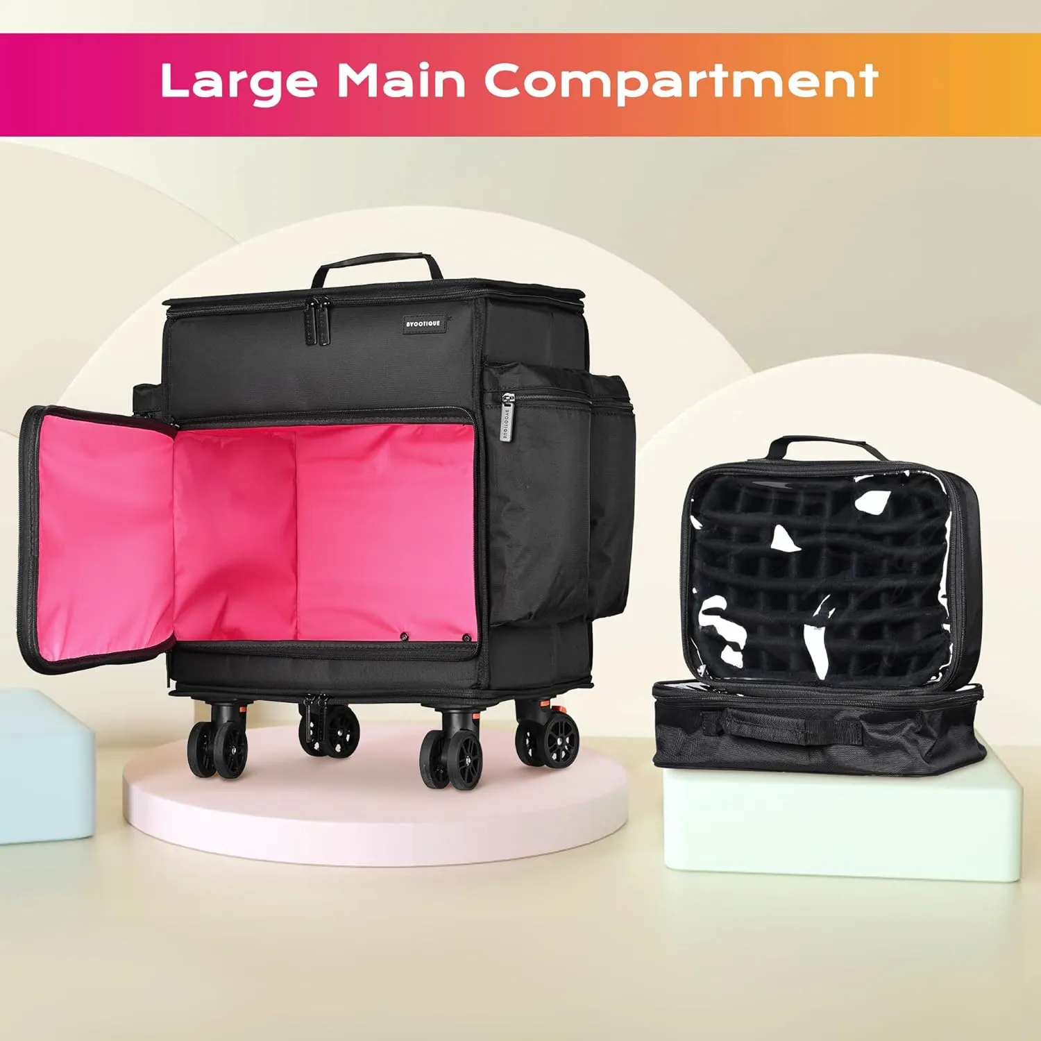 BYOOTIQUE Rolling Hairdresser Organizer Case with Hair Tools Travel Bag Backpack for Hair Stylist Tools Curling Iron Hair Straightener Salon Barber Shop, Pink
