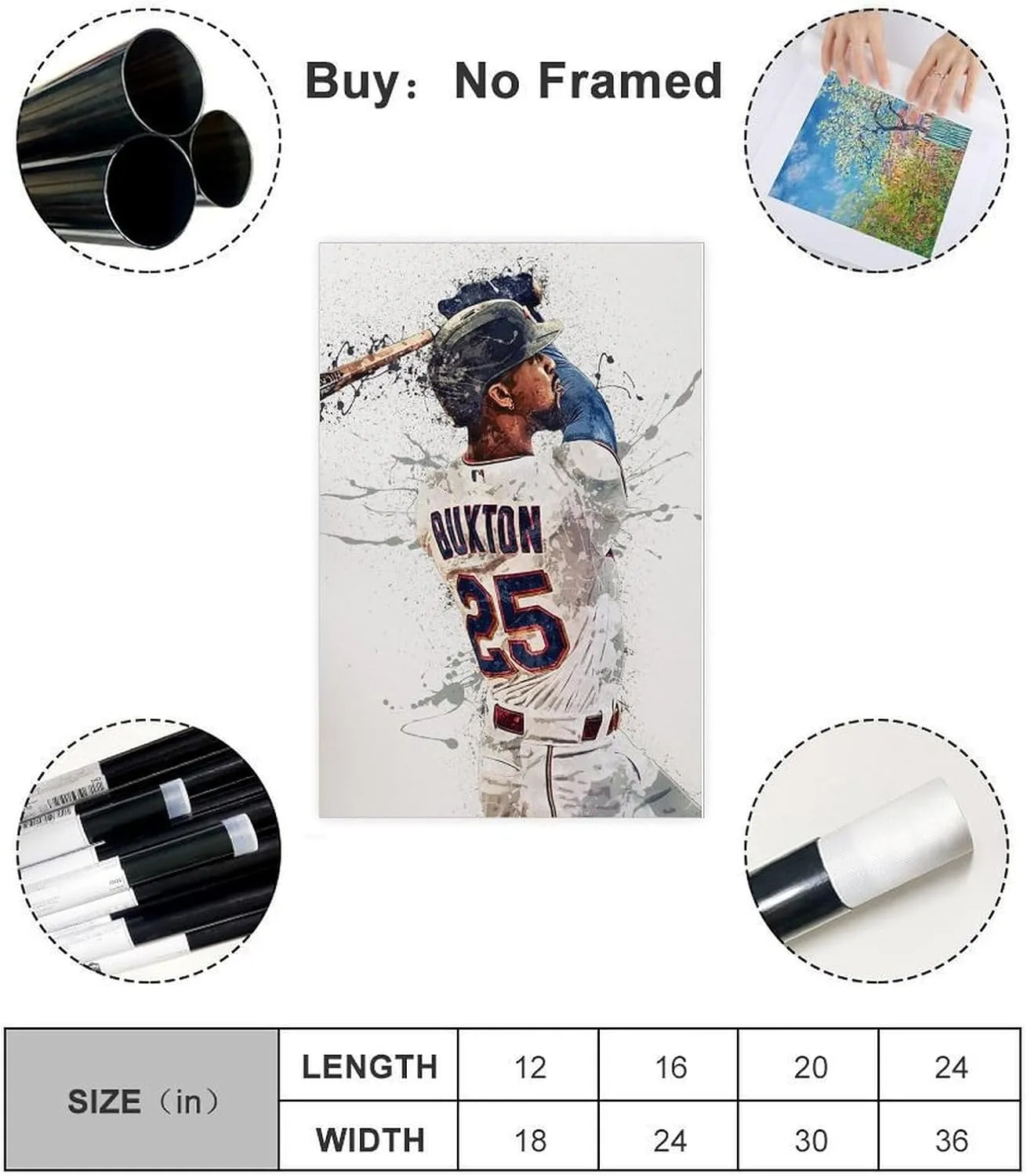 Byron Buxton Poster Baseball Canvas Poster Bedroom Decor Sports Landscape Office Room Decor Gift Unframe:12x18inch(30x45cm)