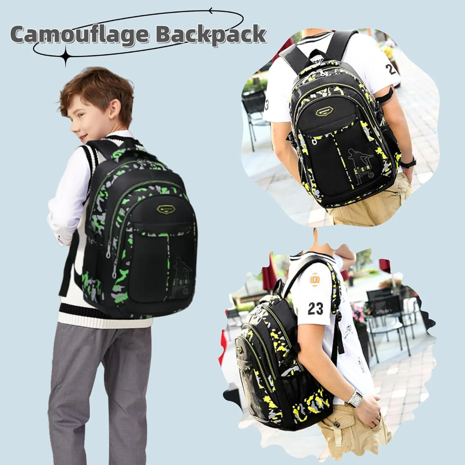 Camo Kids Backpack Lunchbox Combo for Boys 3 Piece, Camouflage Boys Backpack Set for Kids with Insulated Lunch Bag