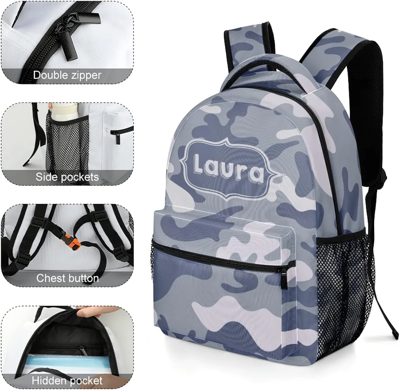 Camouflage Abstract Colorful Backpack Personalized Name Causual Daypack for Sport Camping