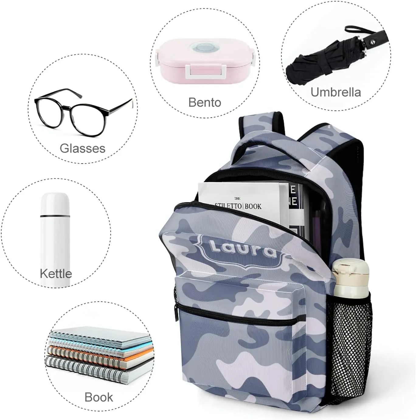 Camouflage Abstract Colorful Backpack Personalized Name Causual Daypack for Sport Camping