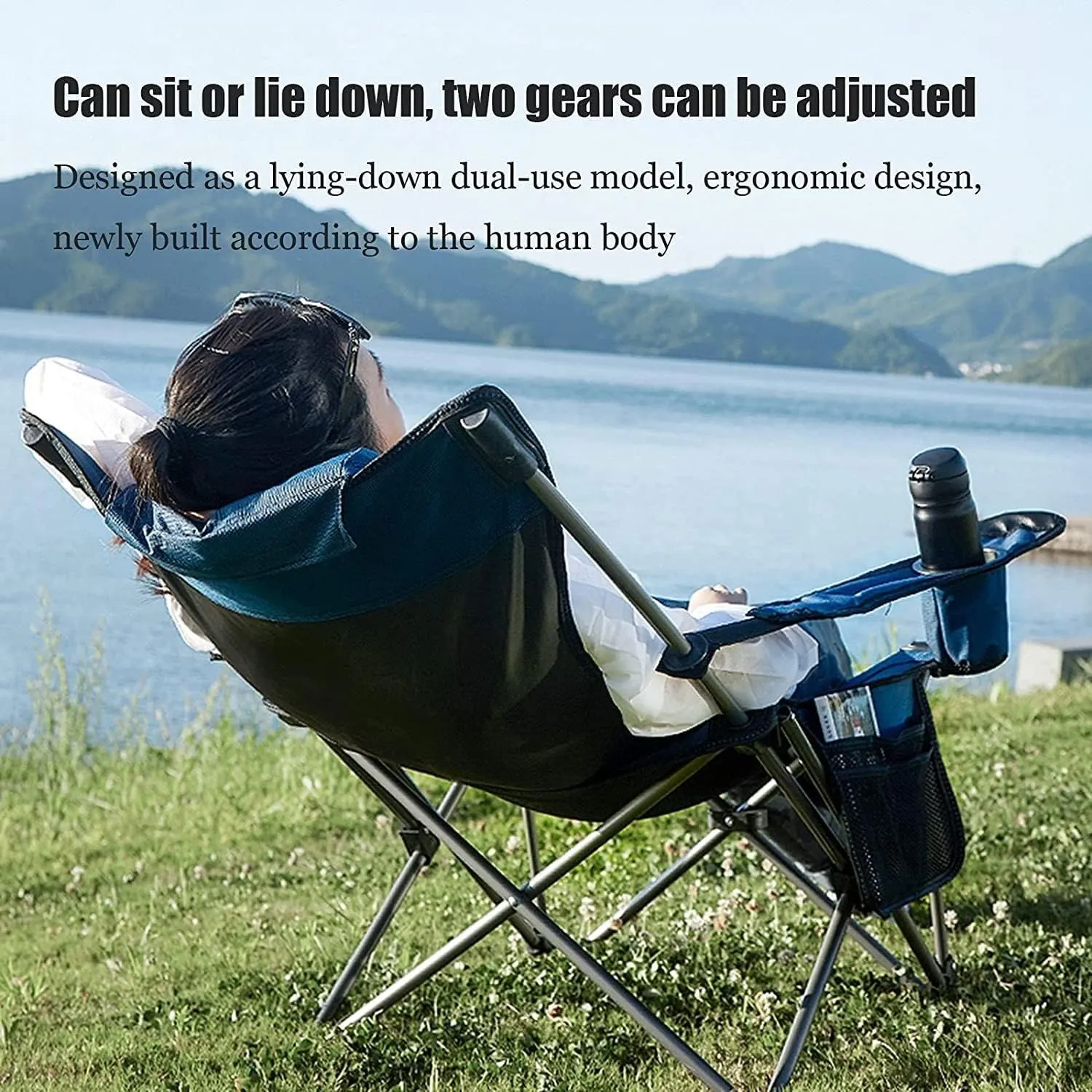 Camping Chair Fishing Chair Folding Chairs Camping Outdoor Folding Chair Portable Lawn Folding Seat Armchair with Cup Holder Pillow and Carry Bag Leisure Recliner Stool Lawn Chairs Outside (Color : G