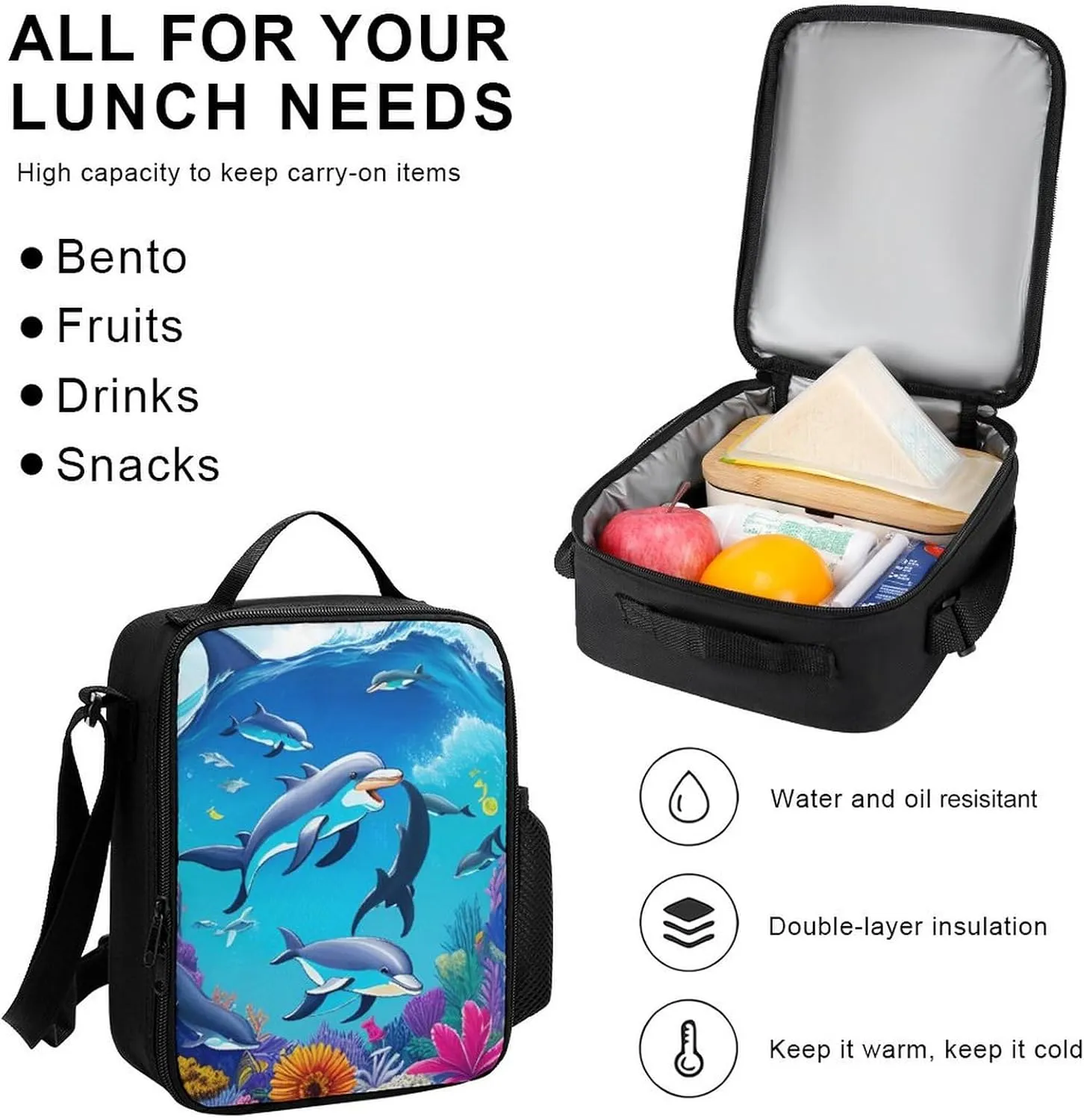 Camping Outdoor Backpack 3 Piece Daypack Climbing Shoulder Bag Big Capacity Daypack Dolphins Sea Underwater Beautiful Sea World Art Daypack Backpack for Man/Women/Adults